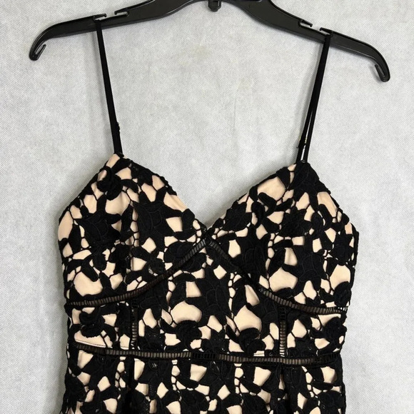 Windsor Spaghetti Strap Black Lace over Nude Mini Cocktail Dance Dress Sz SM - Picture 3 of 10